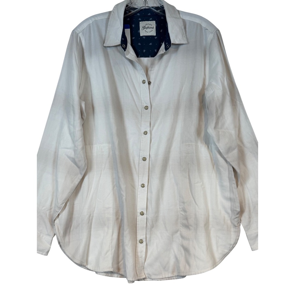 Jachs Girlfriend Womens Cream Tonal Plaid Button Down Shirt Contrast Floral L‎